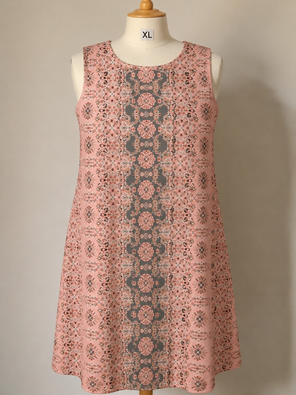Sleeveless High-Low Tank Dress in Blush Pink with Center Gray Print